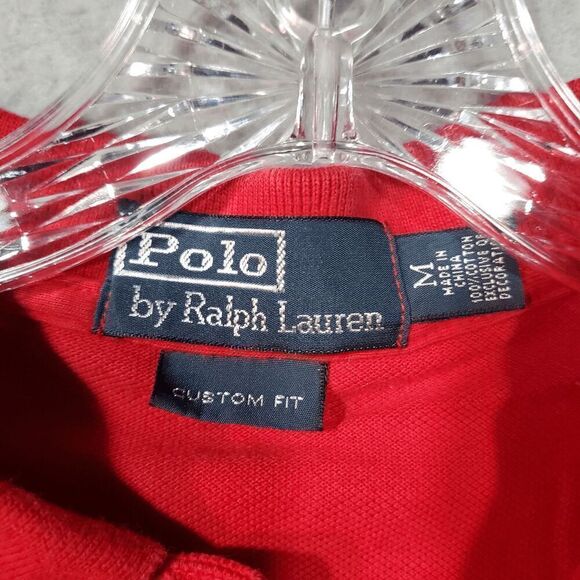 Polo Ralph Lauren Shirt Mens Medium Red Stretch Custom Fit High Low Slit - Picture 2 of 7